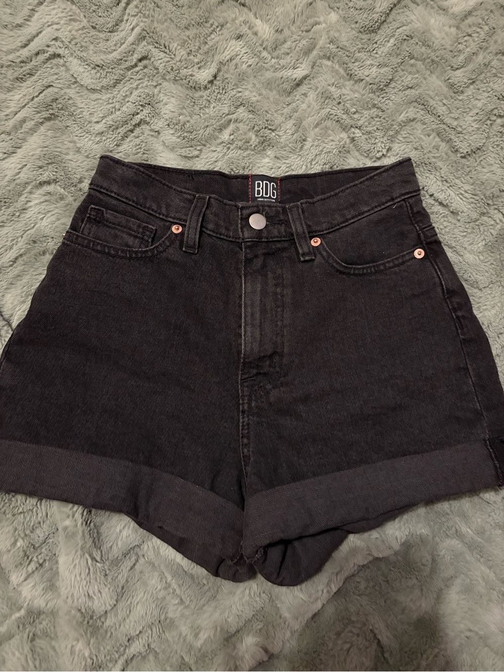 BDG Black High-Rise Rolled Hem Denim Shorts